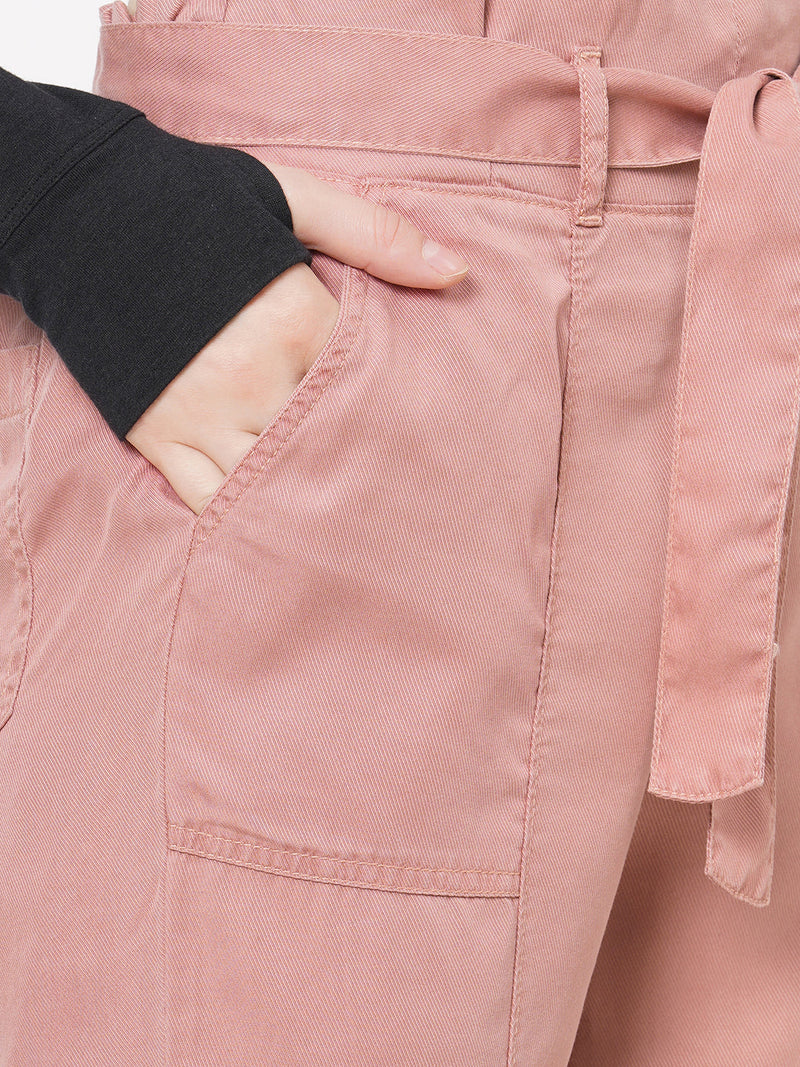 High-Rise Paper Bag Pants - Blush Pink