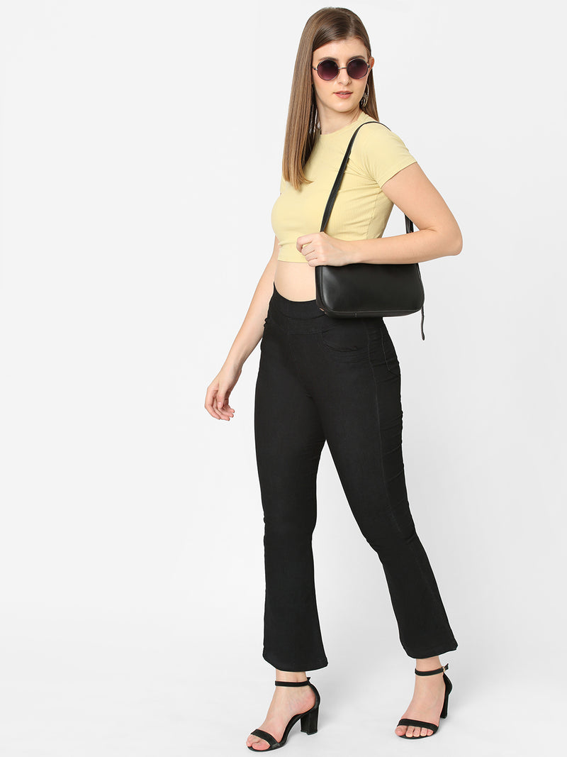 Women Black High Rise Flare Jeggings
