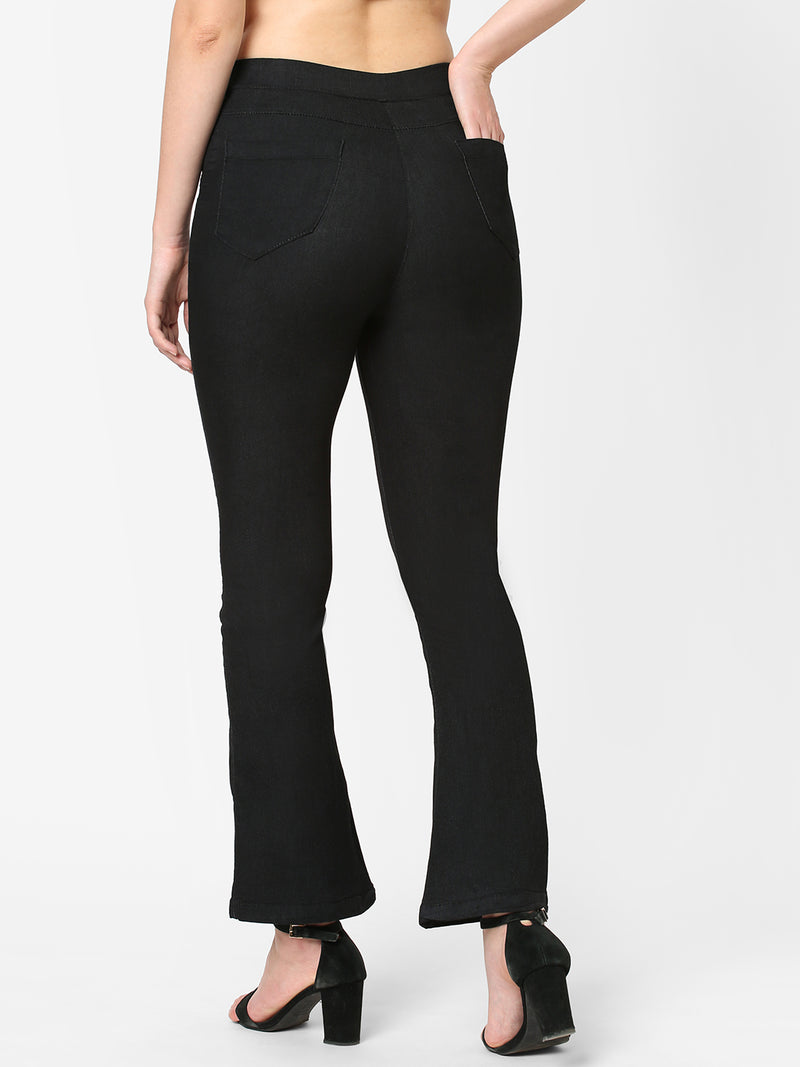 Women Black High Rise Flare Jeggings