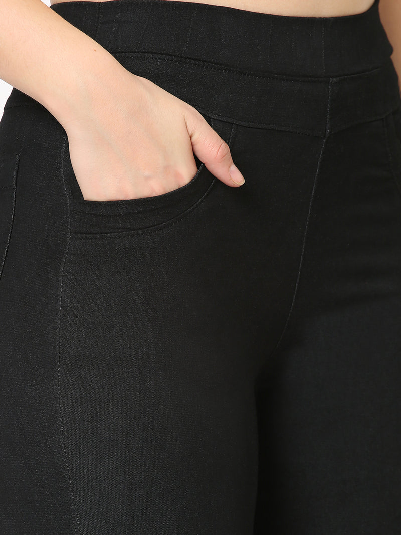 Women Black High Rise Flare Jeggings