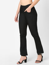 Women Black High Rise Flare Jeggings
