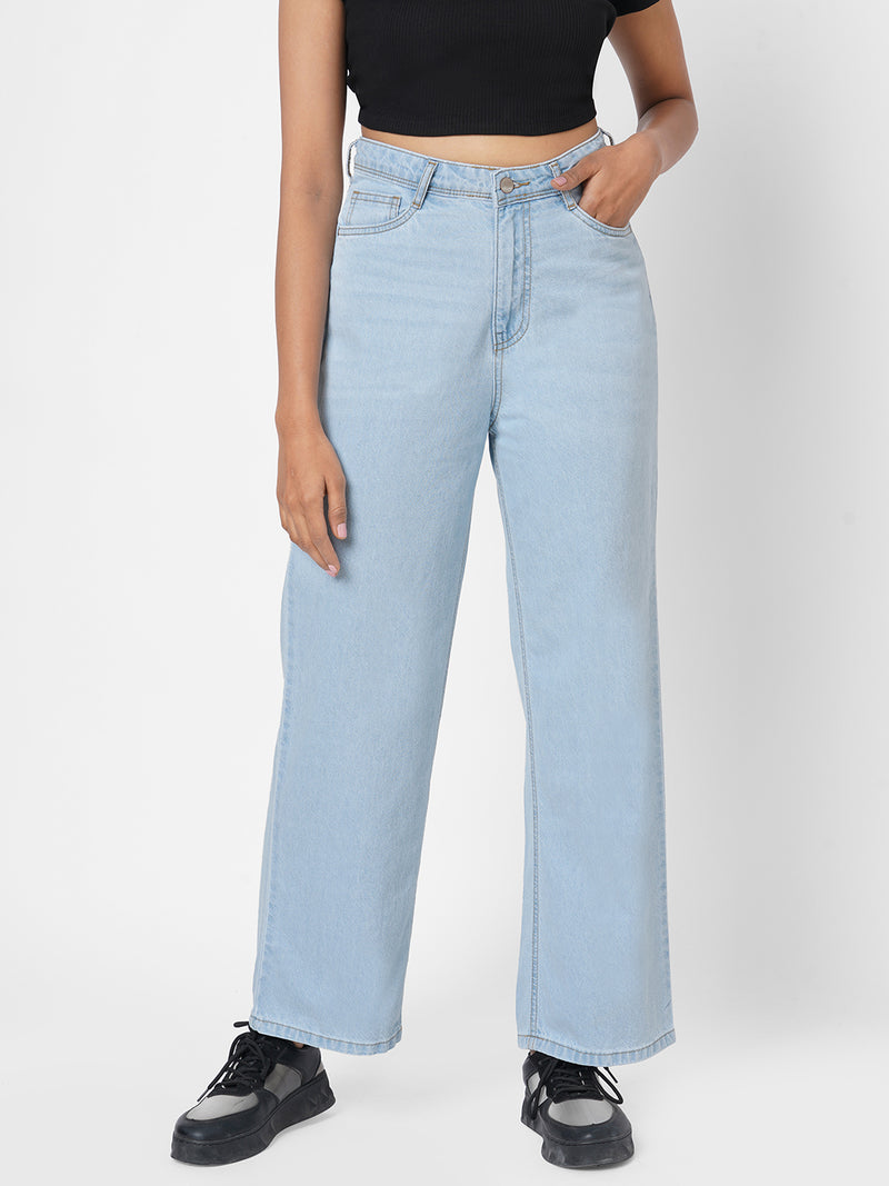 K5031 High-Rise Wide Leg Jeans - Light Blue