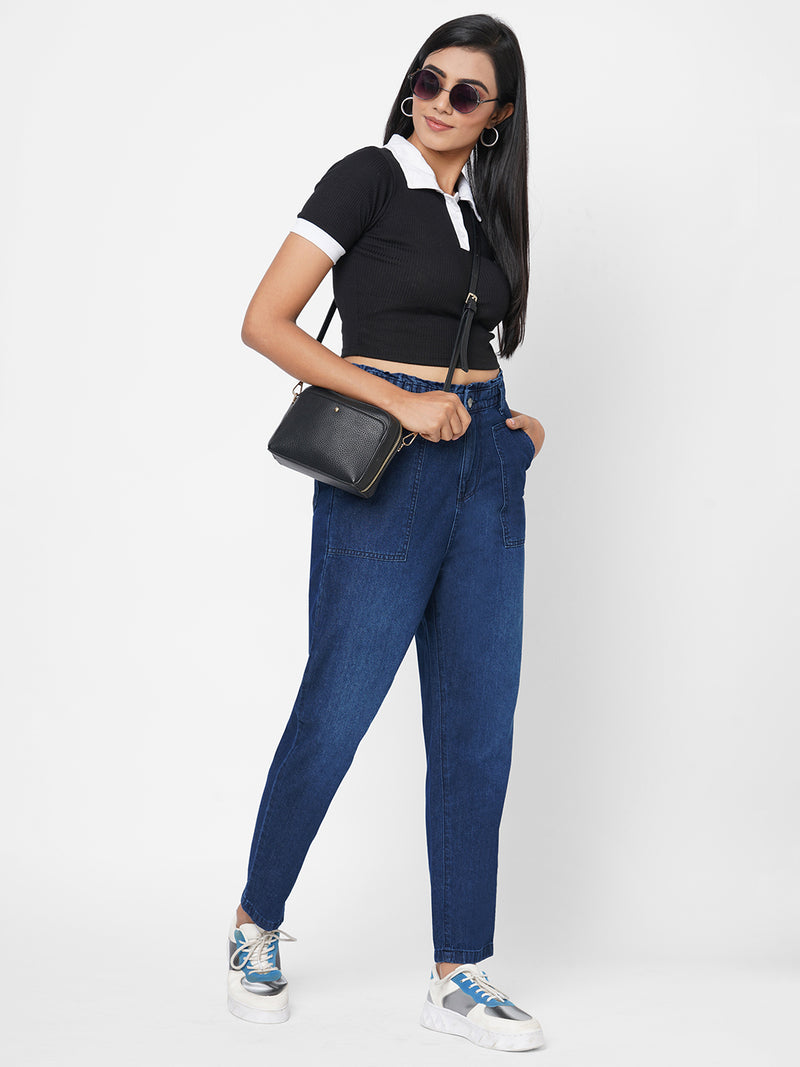High-Rise Baggy Fit Jeans - Blue