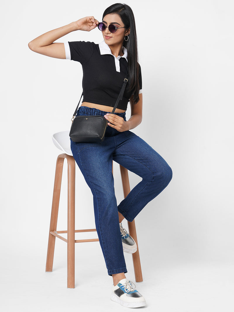 High-Rise Baggy Fit Jeans - Blue