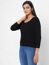 Women Black Solid Flat Knit Sweater