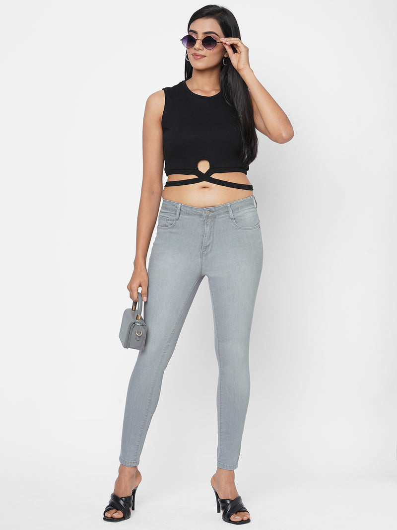 K4014 High-Rise Skinny Jeans - Grey