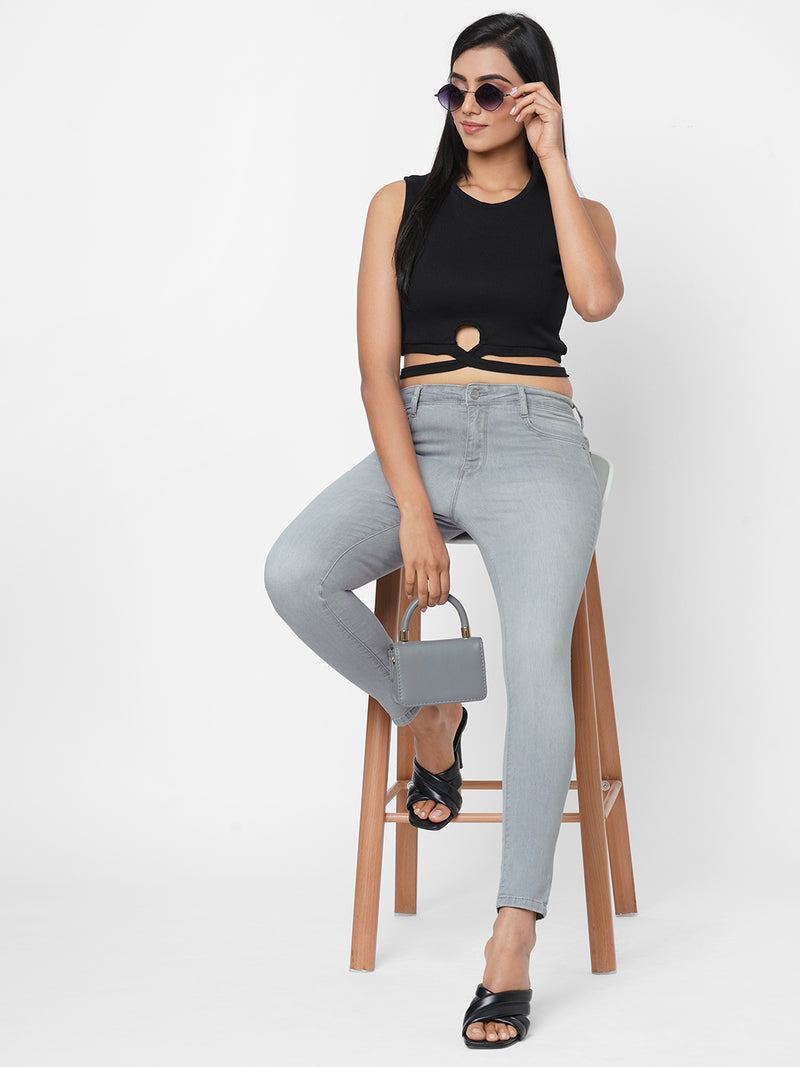 K4014 High-Rise Skinny Jeans - Grey