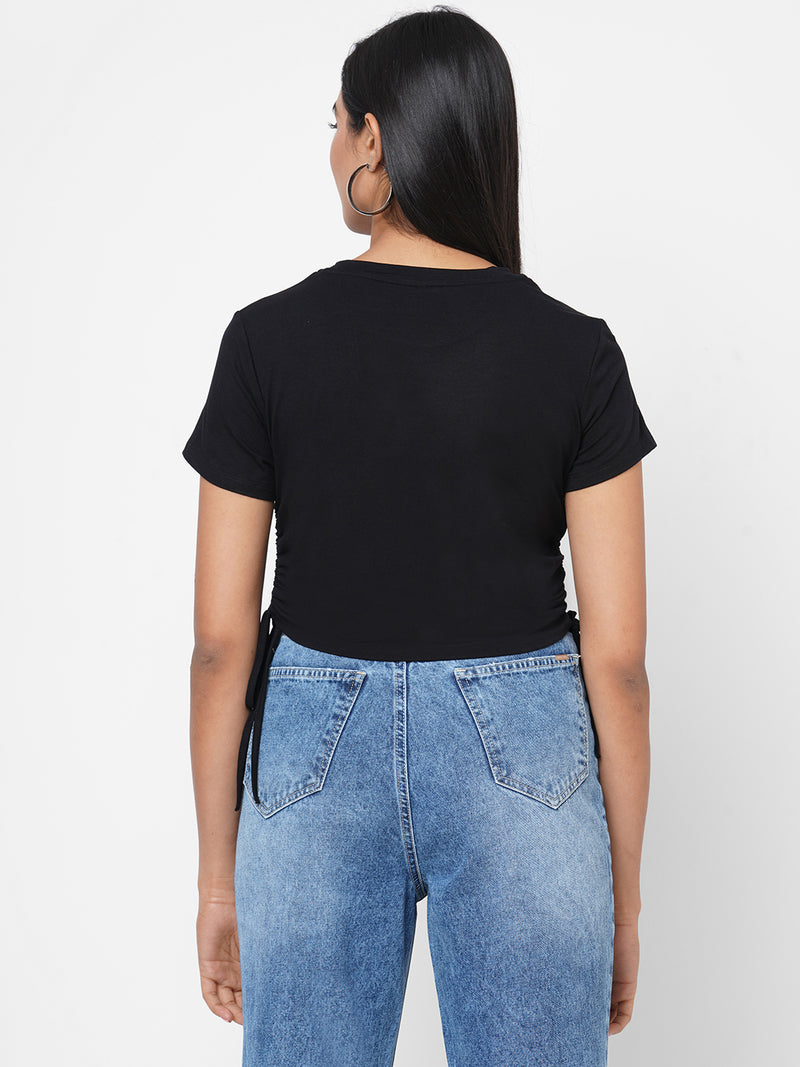 Women Black Solid Crop T-Shirt