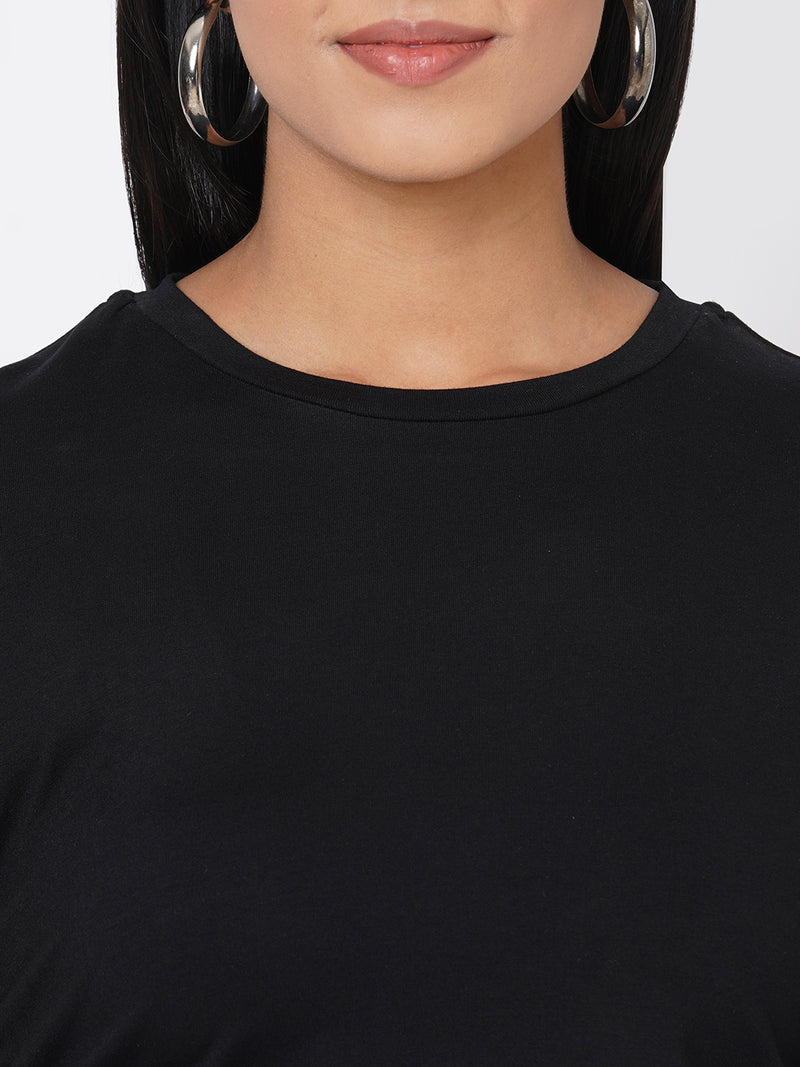 Women Black Solid Crop T-Shirt