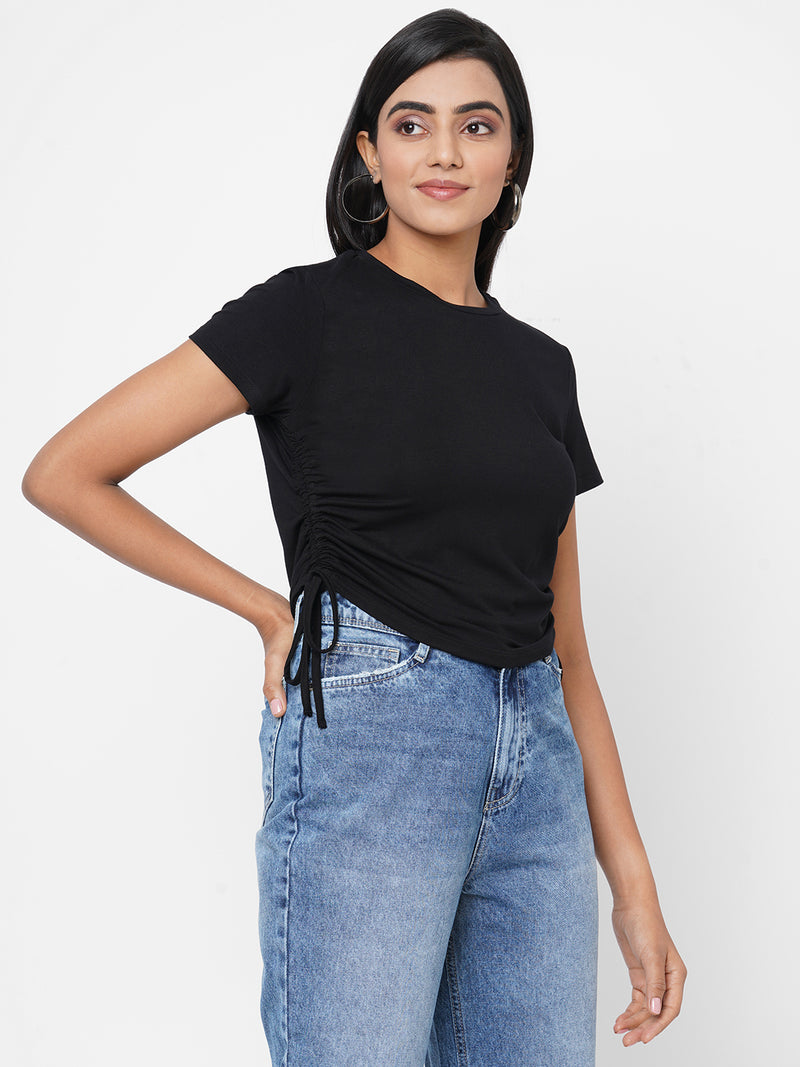 Women Black Solid Crop T-Shirt