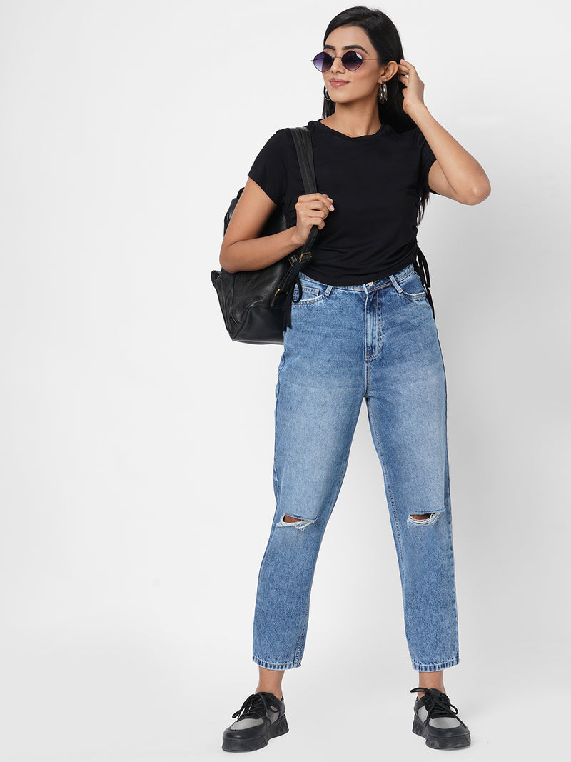 Women Black Solid Crop T-Shirt