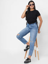 Women Black Solid Crop T-Shirt
