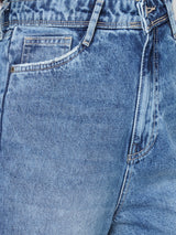 K5085 High Rise Mom Fit Knee Blowout Ripped Jeans - Light Blue