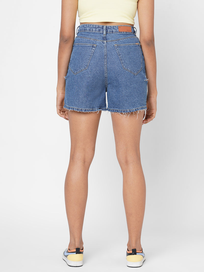 K4041 High-Rise Slim Shorts - Blue