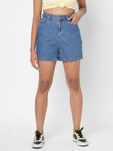 K4041 High-Rise Slim Shorts - Blue
