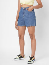 K4041 High-Rise Slim Shorts - Blue