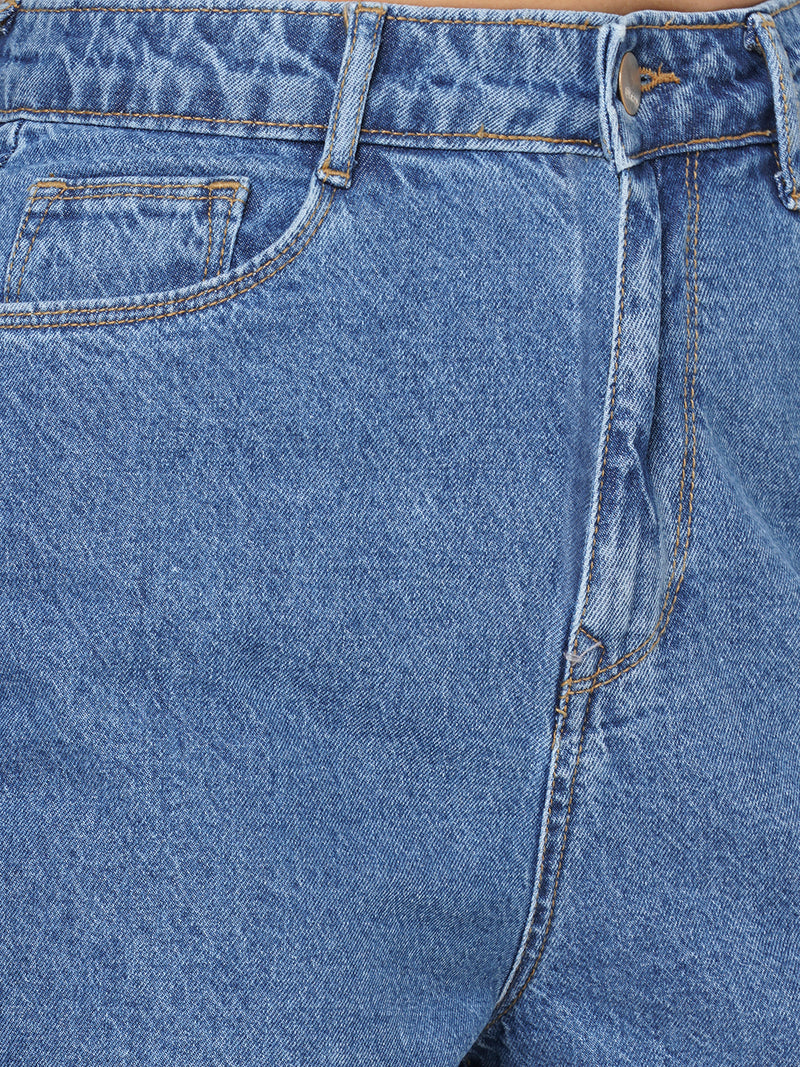K4041 High-Rise Slim Shorts - Blue