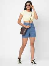 K4041 High-Rise Slim Shorts - Blue