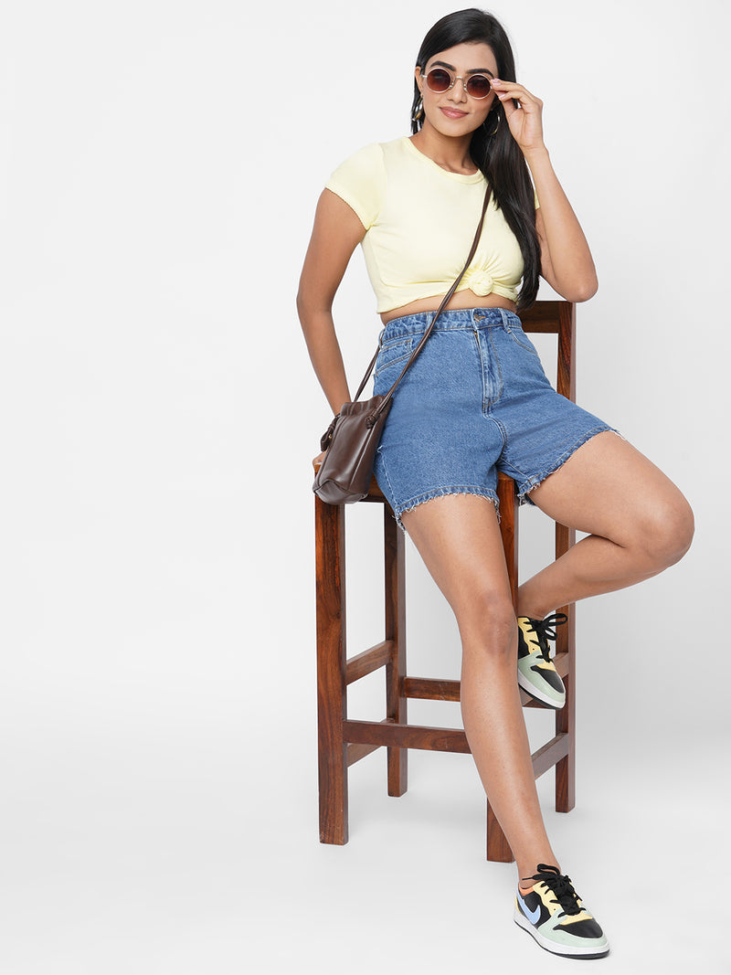 K4041 High-Rise Slim Shorts - Blue