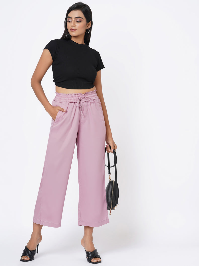 High-Rise Paper Bag Culottes - Dusty Pink