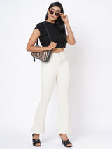 K5094 High-Rise Mini Flare Jeans - Ecru
