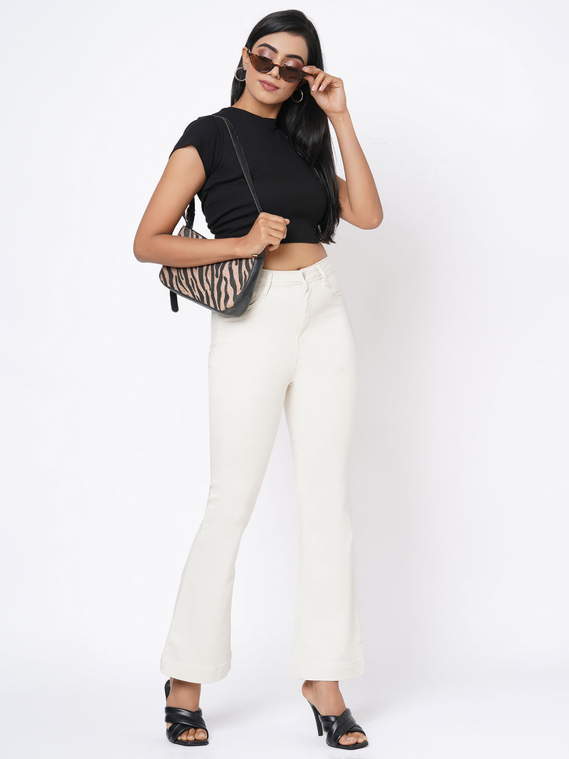 K5094 High-Rise Mini Flare Jeans - Ecru