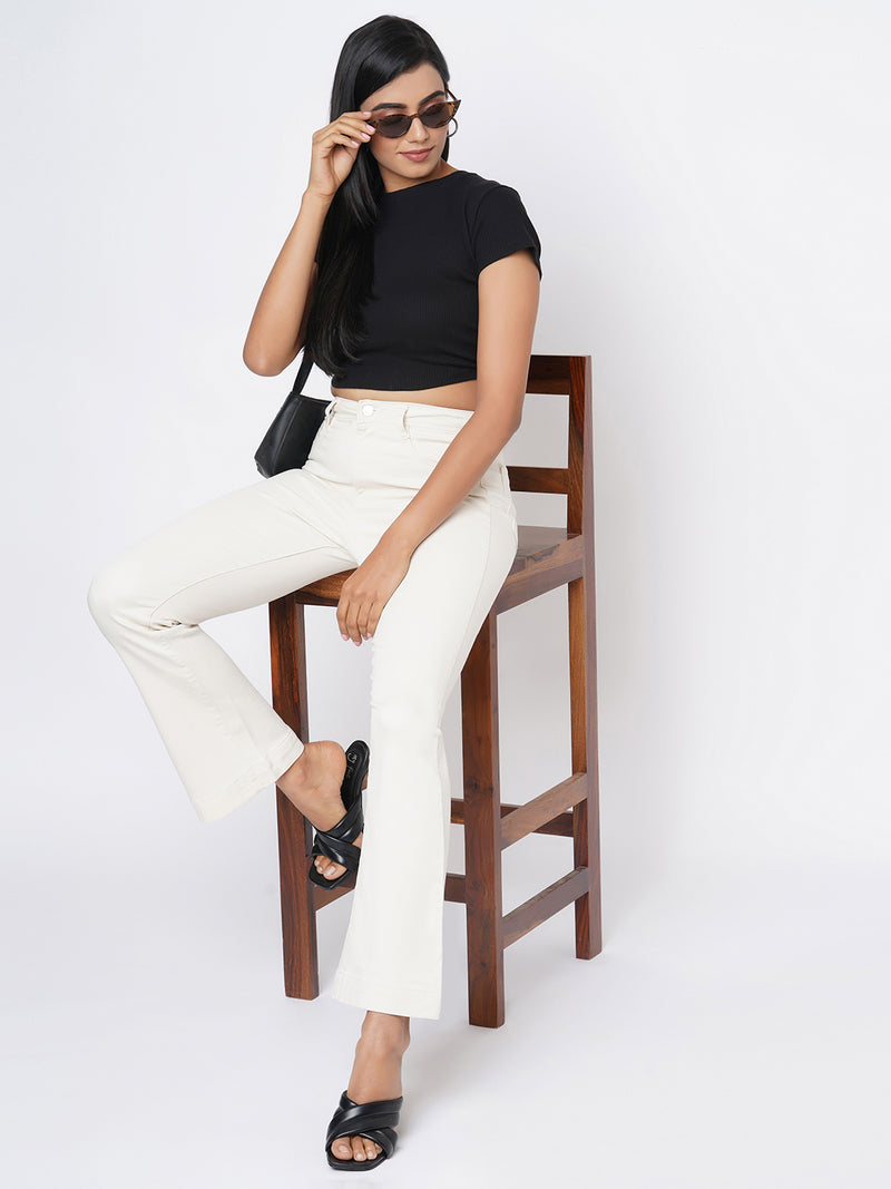K5094 High-Rise Mini Flare Jeans - Ecru