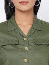 Women Olive Solid Crop Shirt