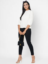 Women Off White Printed Top
