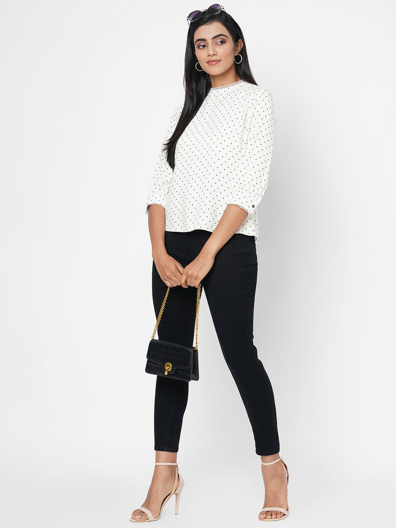 Women Off White Printed Top