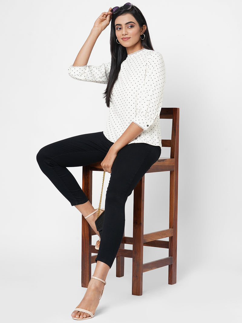 Women Off White Printed Top
