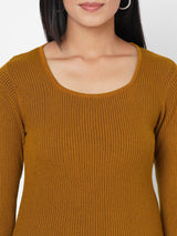 Women Mustard Solid Flat Knit Sweater
