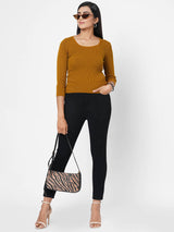 Women Mustard Solid Flat Knit Sweater