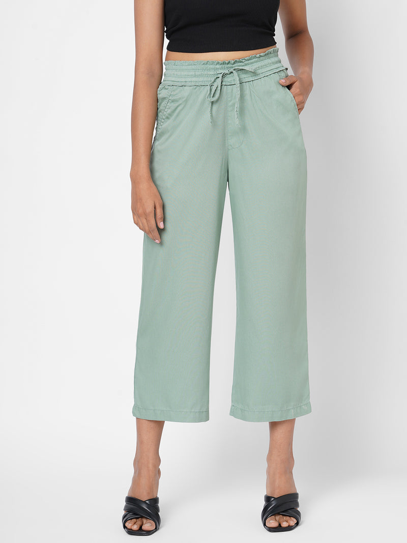 High-Rise Paper Bag Culottes - Mint Green