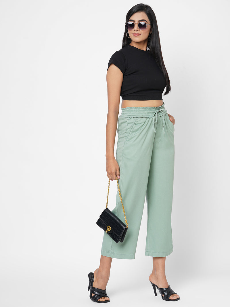 High-Rise Paper Bag Culottes - Mint Green