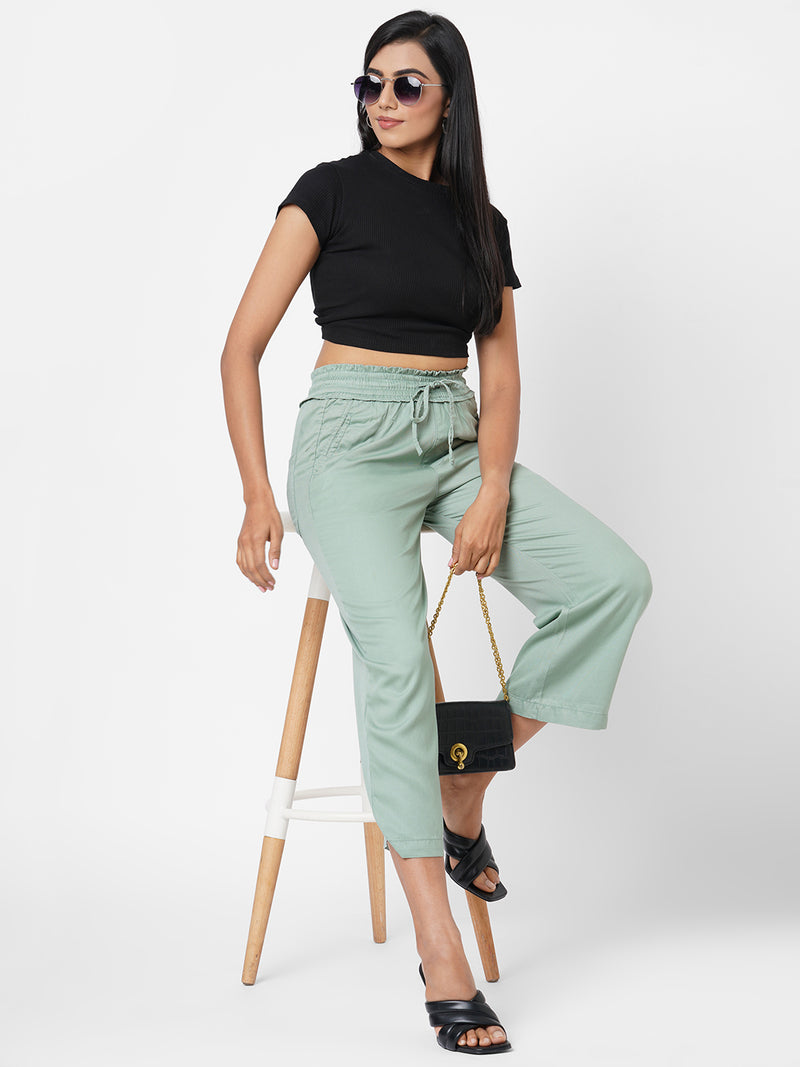 High-Rise Paper Bag Culottes - Mint Green