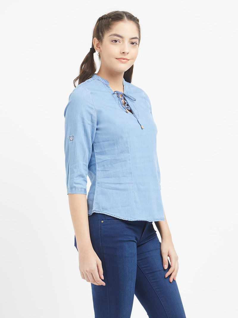 Women Blue Solid Spaghetti Tops - Blue