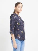 Women Navy Printed Tops - Navy