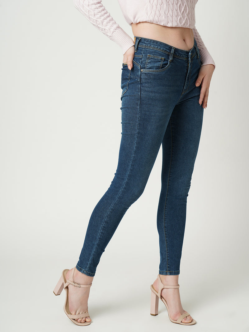Women Blue K4068 Mid Rise Push Up Super Skinny Jeans