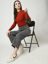 Women Grey K6003 High Rise Loose Straight