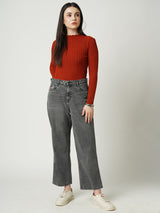 Women Grey K6003 High Rise Loose Straight
