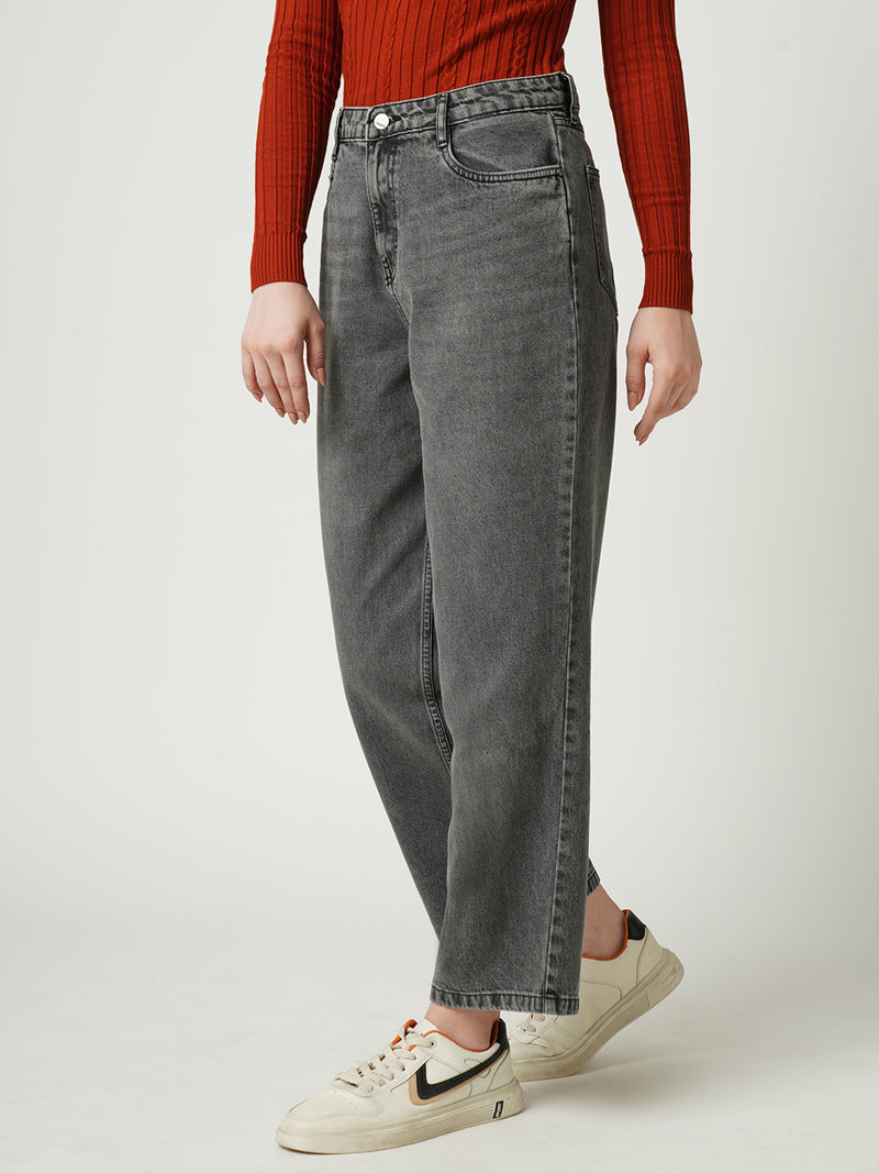 Women Grey K6003 High Rise Loose Straight