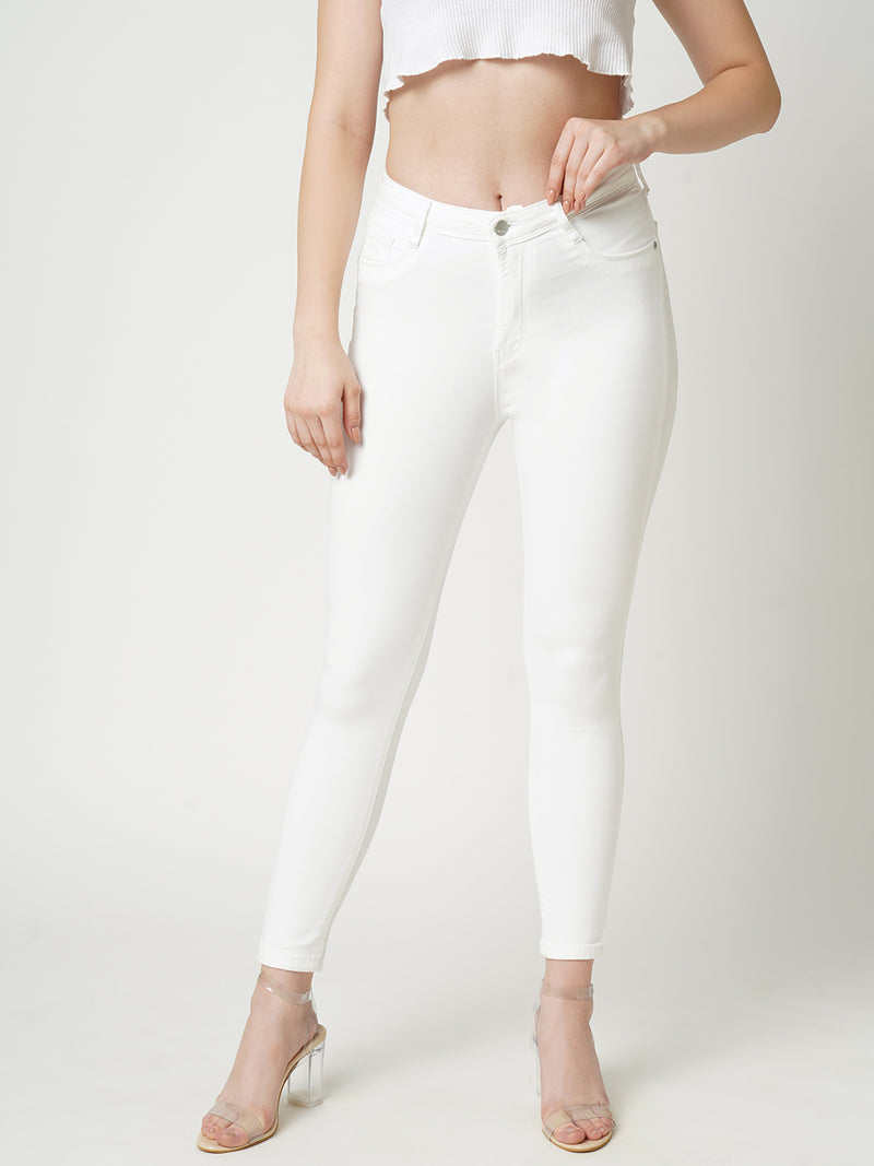 Women White K4014 High Rise Skinny Jeans