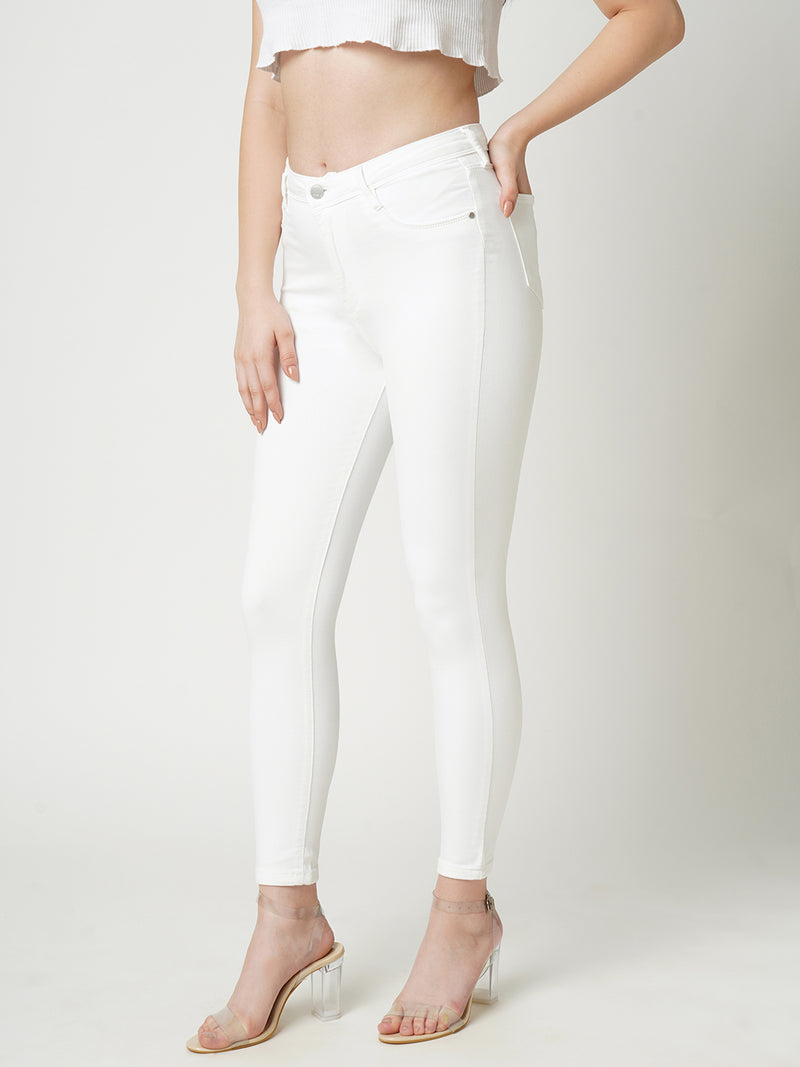 Women White K4014 High Rise Skinny Jeans
