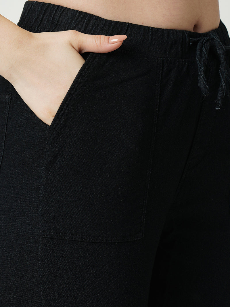 Women Black High Rise Denim Jogger