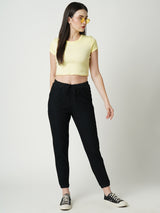 Women Black High Rise Denim Jogger