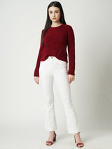 Women White K5094 High Rise Mini Flare Jeans