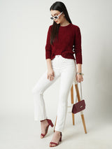 Women White K5094 High Rise Mini Flare Jeans