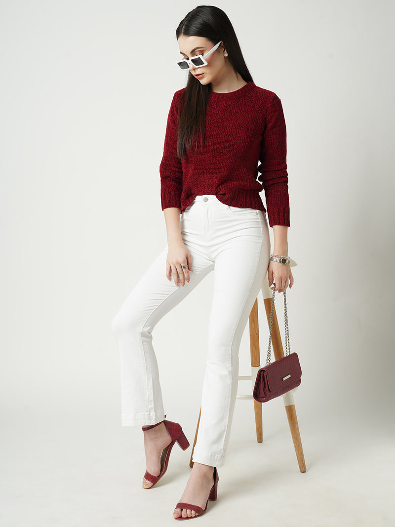 Women White K5094 High Rise Mini Flare Jeans