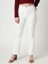 Women White K5094 High Rise Mini Flare Jeans